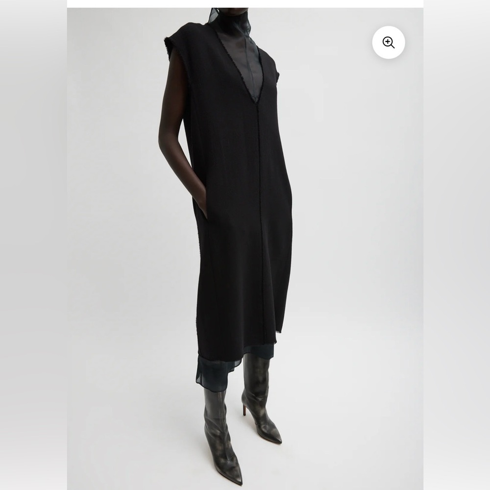 Tibi Melee Crepe V-Neck Dress with Organza Lining